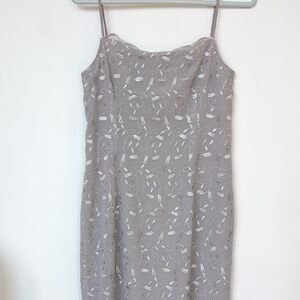 Taupe Slip Maxi Dress with Delicate Floral Embroidery